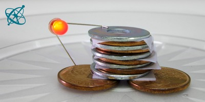 Ciensación experimento manos en la masa: Pila de monedas eléctrica ( química, electroquímica, batería, reacción redox, celda galvánica)